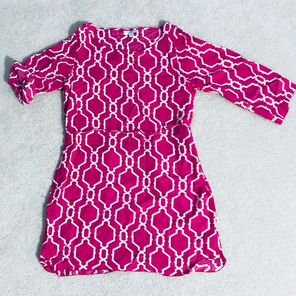 Escapada Living Tunic Dress- Roll Sleeves Trellis